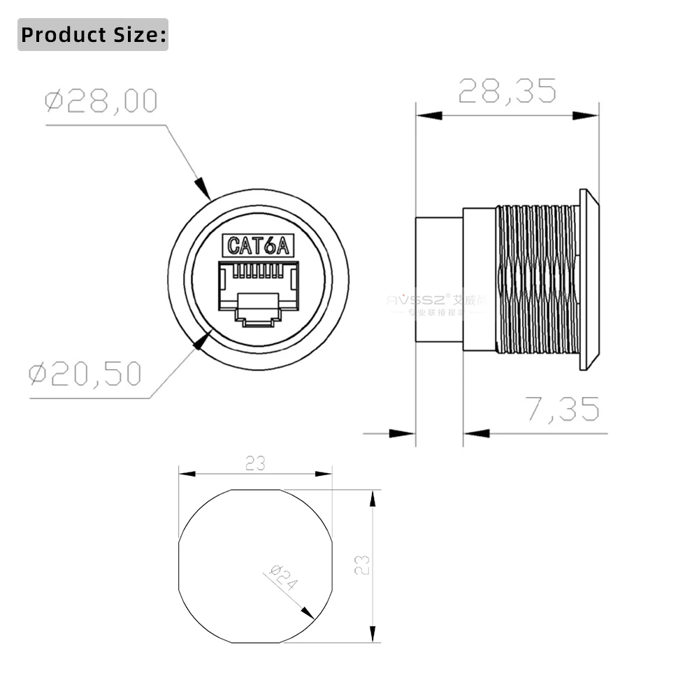 Rundes Buchsenmodul Typ D RJ45 Gerader Netzwerk-USB2.0-USB3.0-Anschluss für Panelmontage Typ-C-Konverter CAT6 – Detail 22