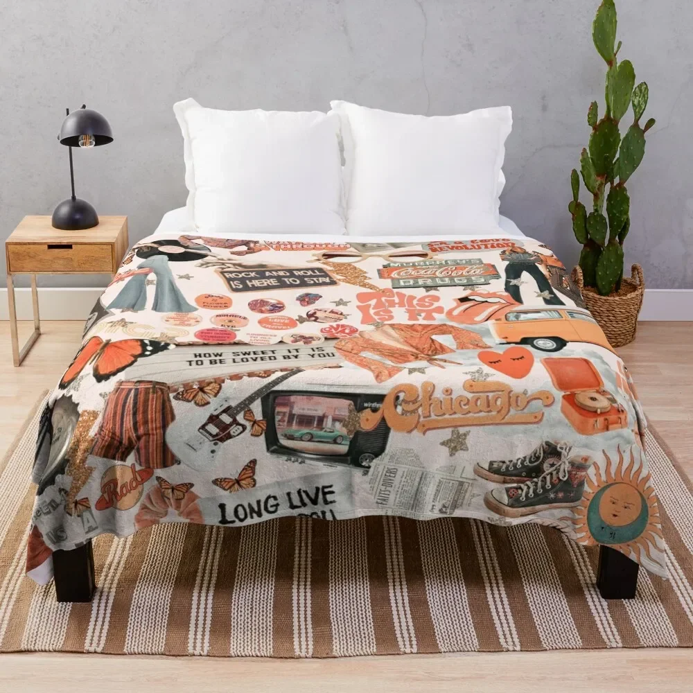 

Pink and Orange Collage Throw Blanket Sofa Quilt For Decorative Sofa Blankets