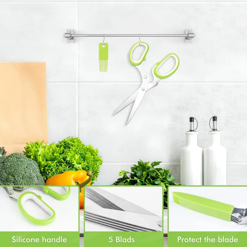 Multifunctional 5 Layers Stainless Steel Knives Kitchen Scissors Scallion Cutter Herb Laver Spices Cook Cut Shredders & Slicers