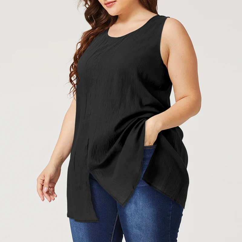 Vintage Solide Tanks Tops Lose Strand Blusas Baumwolle Camis Tunika ZANZEA Frauen Ärmellose Bluse Sommer Split Shirt Casual Chemise – Detail 16