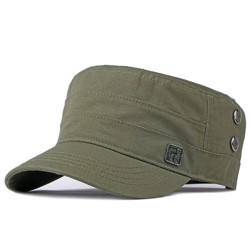 SummerCadetArmyCapMenWomenPeakedDadCapFlatTopMilitaryHatCasualCottonSolid.jpg