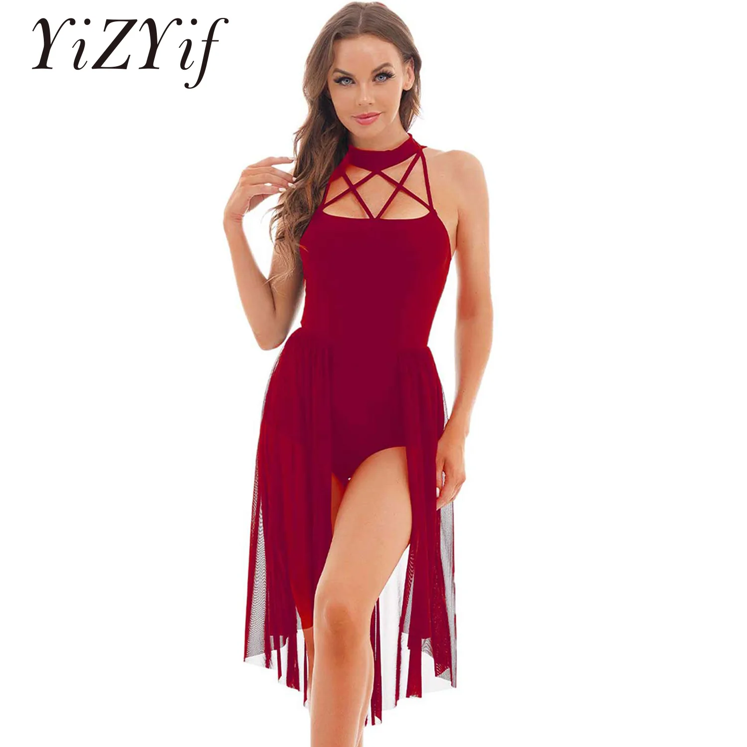 Lyrical Dance Kostüm Damen - Ärmellos Mit Mesh-Einsatz Purple Größe S