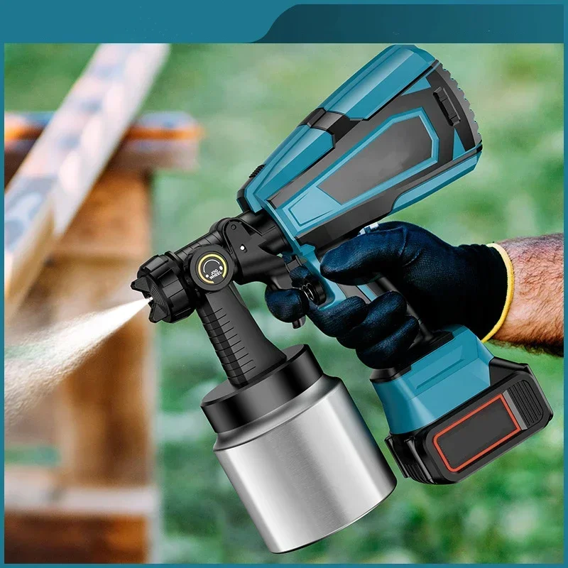 전기 스프레이건 무선 페인트 분무기, 자동 가구 스틸 코팅 에어브러시, Makita 21V 배터리와 호환 가능, 1000ml