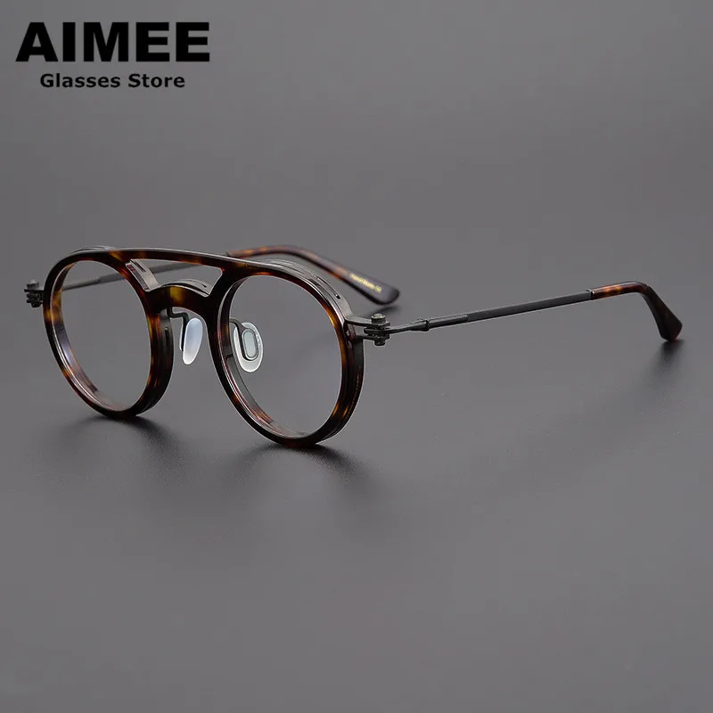 JapaneseHandmadeGlassesFrameClassicRoundTitaniumAcetate