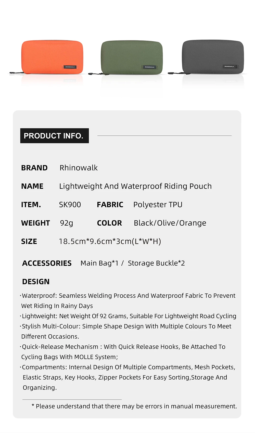 Rhino walk Fahrrad Fahrrad tasche Tasche täglich pendeln Mini Universal Fahrrad Werkzeug tasche Brieftasche Telefon Trage tasche – Detail 10
