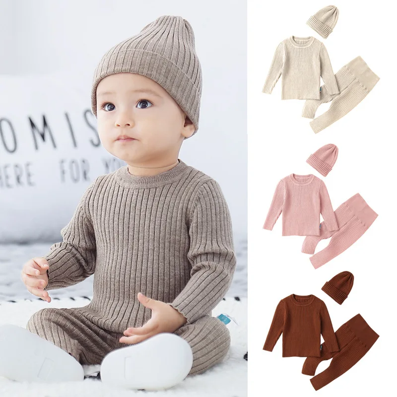3PCSLotBabyClothesSetKnittingNewbornBabyBoyClothesWinterLongSleevesSweaterPants