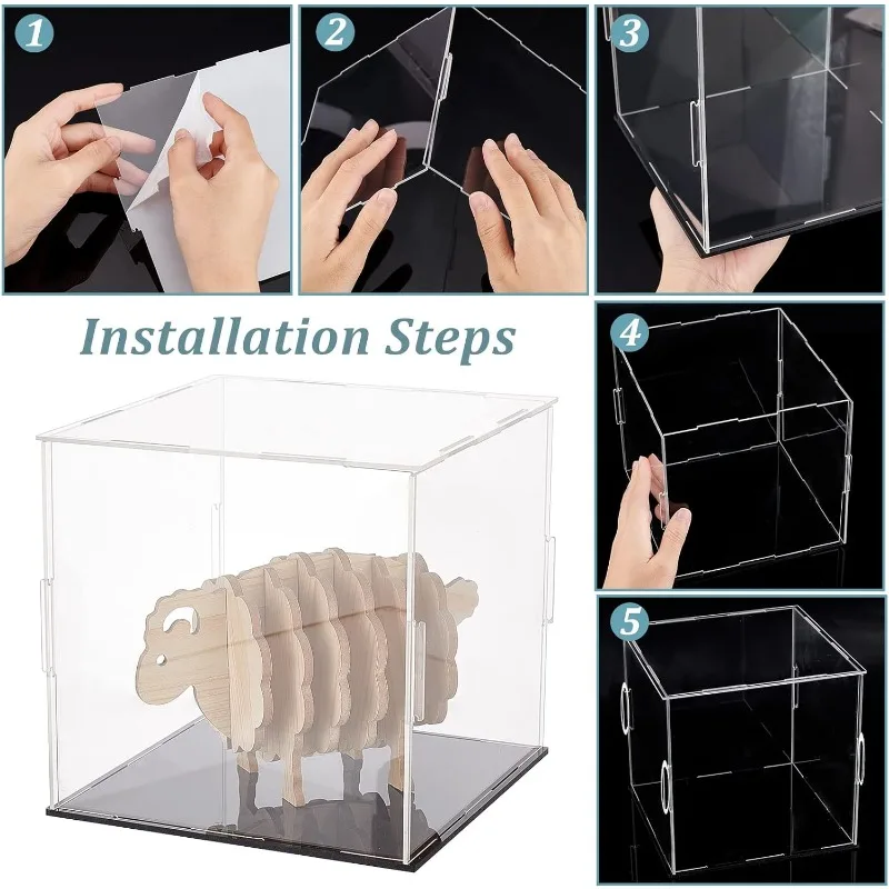 1pcs Clear Acrylic Display Case with Black Base & 4 Pcs