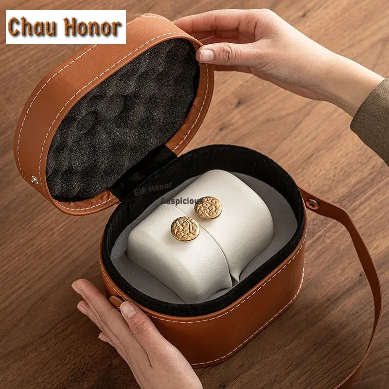 High-end Square Round Tea Set Kit Aesthetic 1 Pot 2 Cups Household Tea Maker Travel Tea Set Camping Handbag Tableware Craft