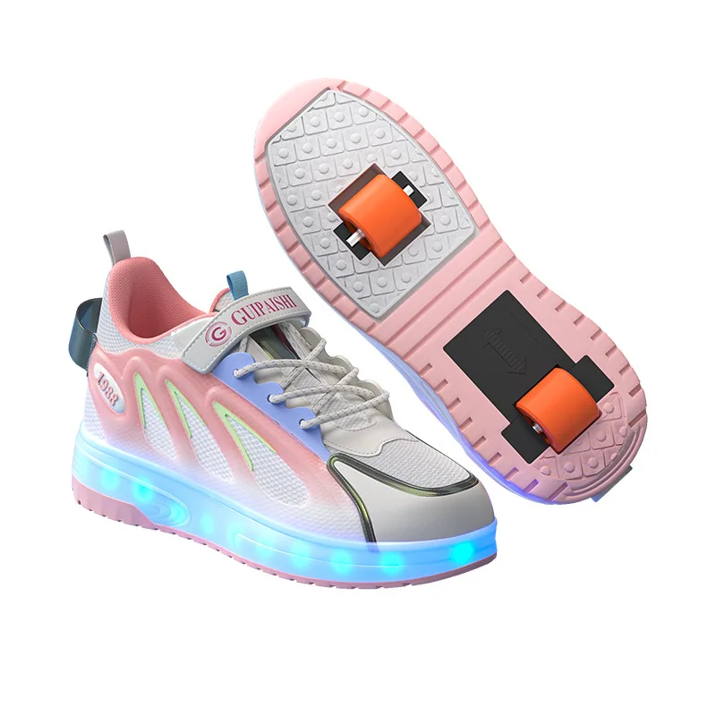 New Fashion Young People's Walking Shoes Can Walk and Slide Sports Shoes with Wheels Luminous Roller Skates for Boys and Girls