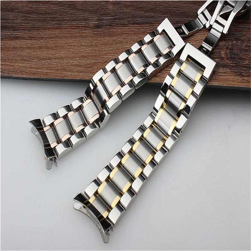 Curved End Stainless Steel Watch Band with Butterfly Buckle - Multiple Size Options Available