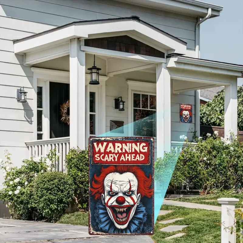 Scare Sign Vintage Clown Warning Sign - Rustic Iron Tin Wall Art, 7.87x11.81 inch ...