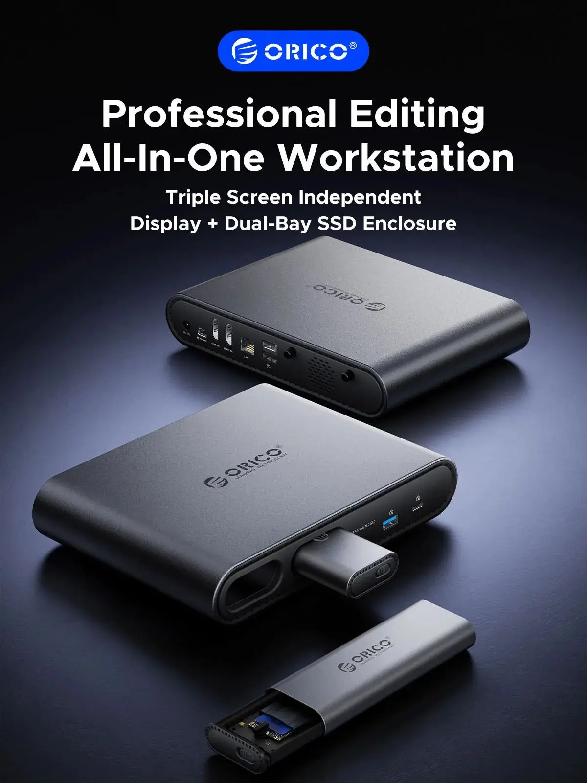 M.2 NVME SATA SSD Case Triple Display Docking Station Deck Dual 4K60Hz HDMI-com PD60W Ethernet USB3.2 10Gbps Ports external hard drive external hard drive case ssd enclosure hard drive enclosure hard disk case external hard drive box hdd case enclosure