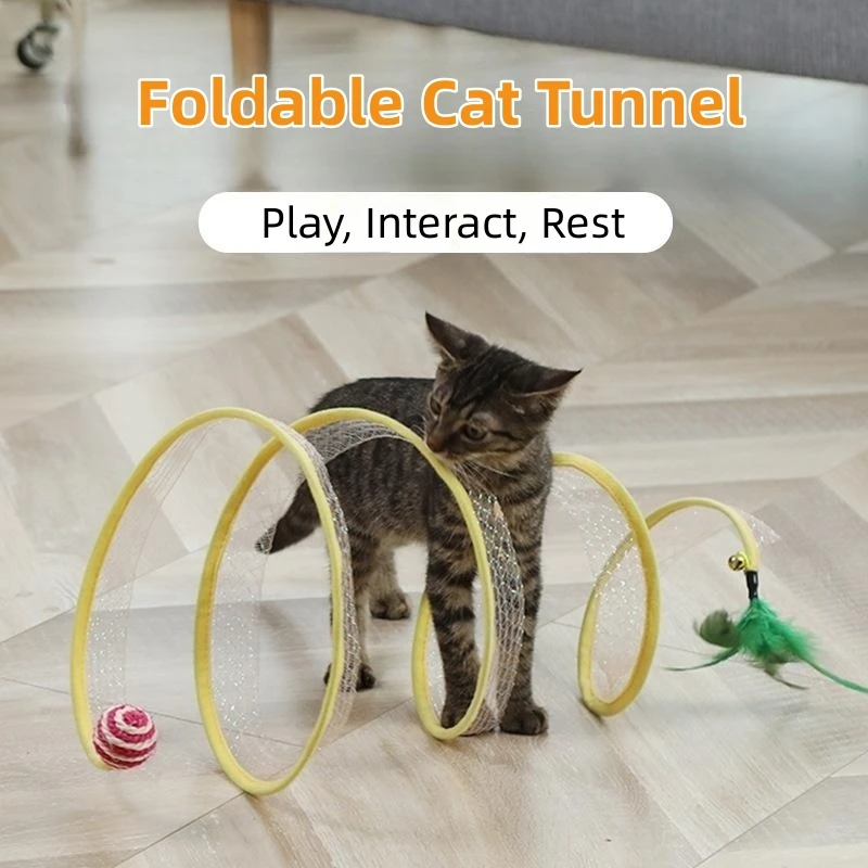 Title 3, Folded Cat Tunnel S Type Cats Tunnel Spring Toy...