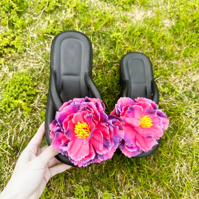 

Women's Flip Flops 2023 Summer Female Beach Shoes New Flowers Platform Women's Slippers Fashion Wedge Casual Ladies Slippers