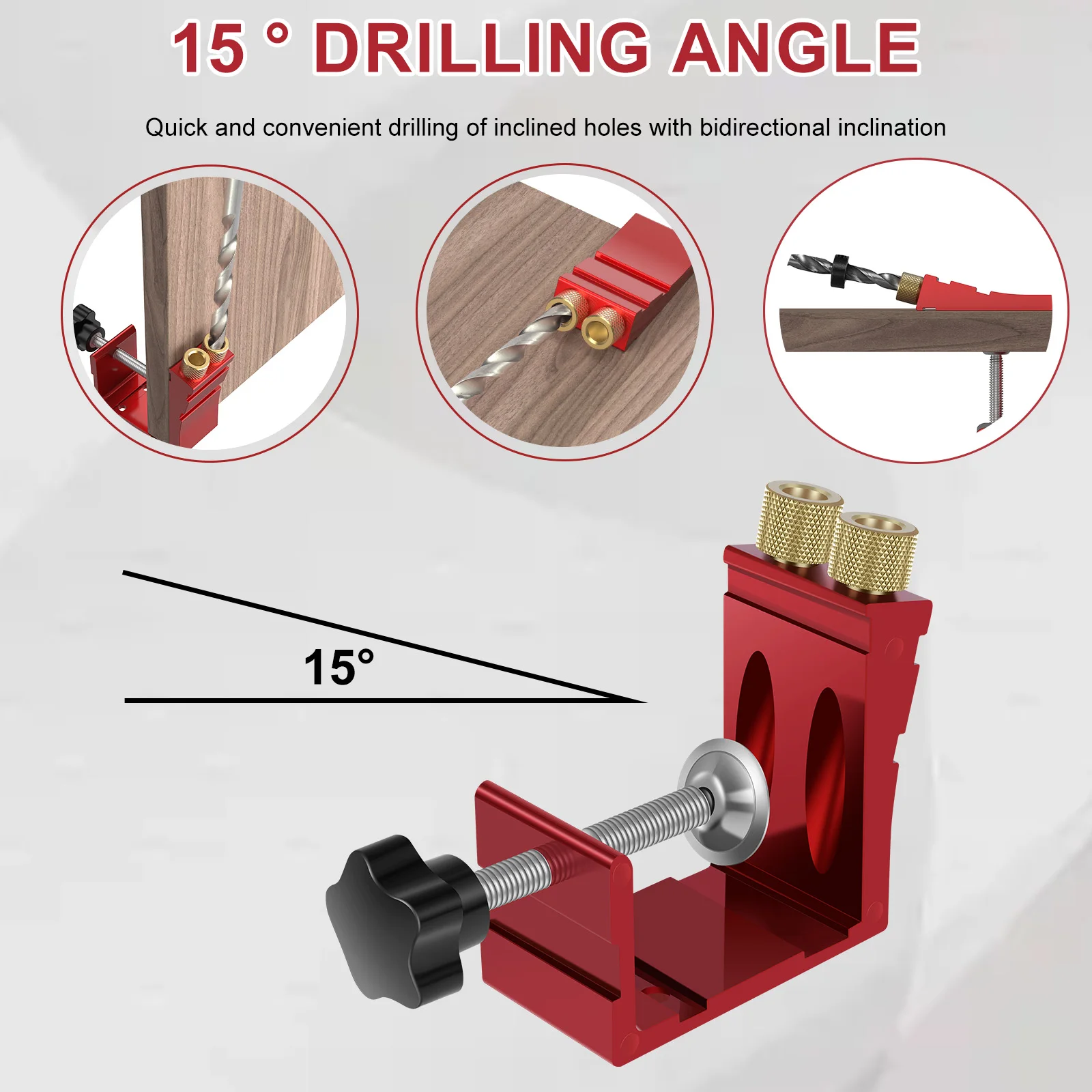 47Pcs Oblique Hole Locator Woodworking Positioner Sturdy Pocket Hole Jig Kit 15 Degree Angle Drill Guide Set Carpentry Tools