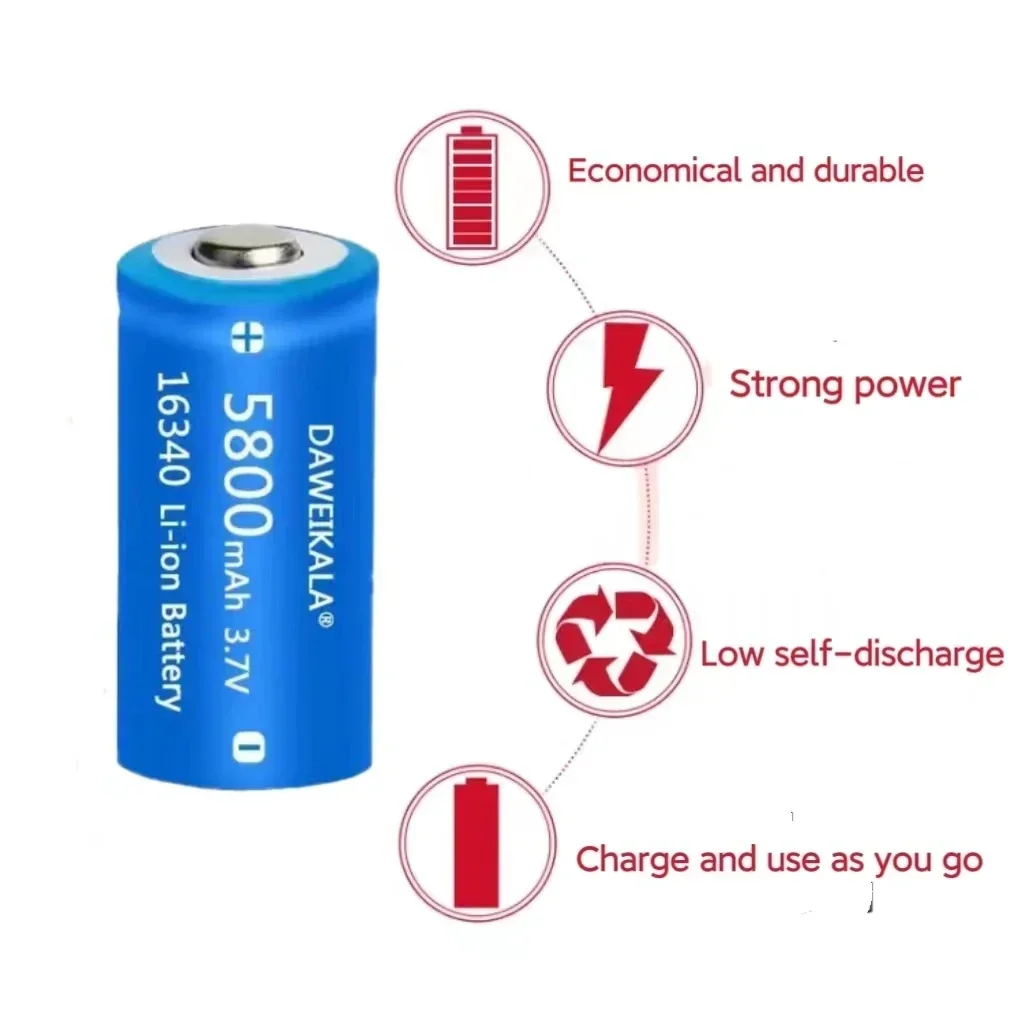 Rechargeable Battery 3.7V 16340 CR123A Li-ion 5800mAh For Laser Pen LED Flashlight Security Camara