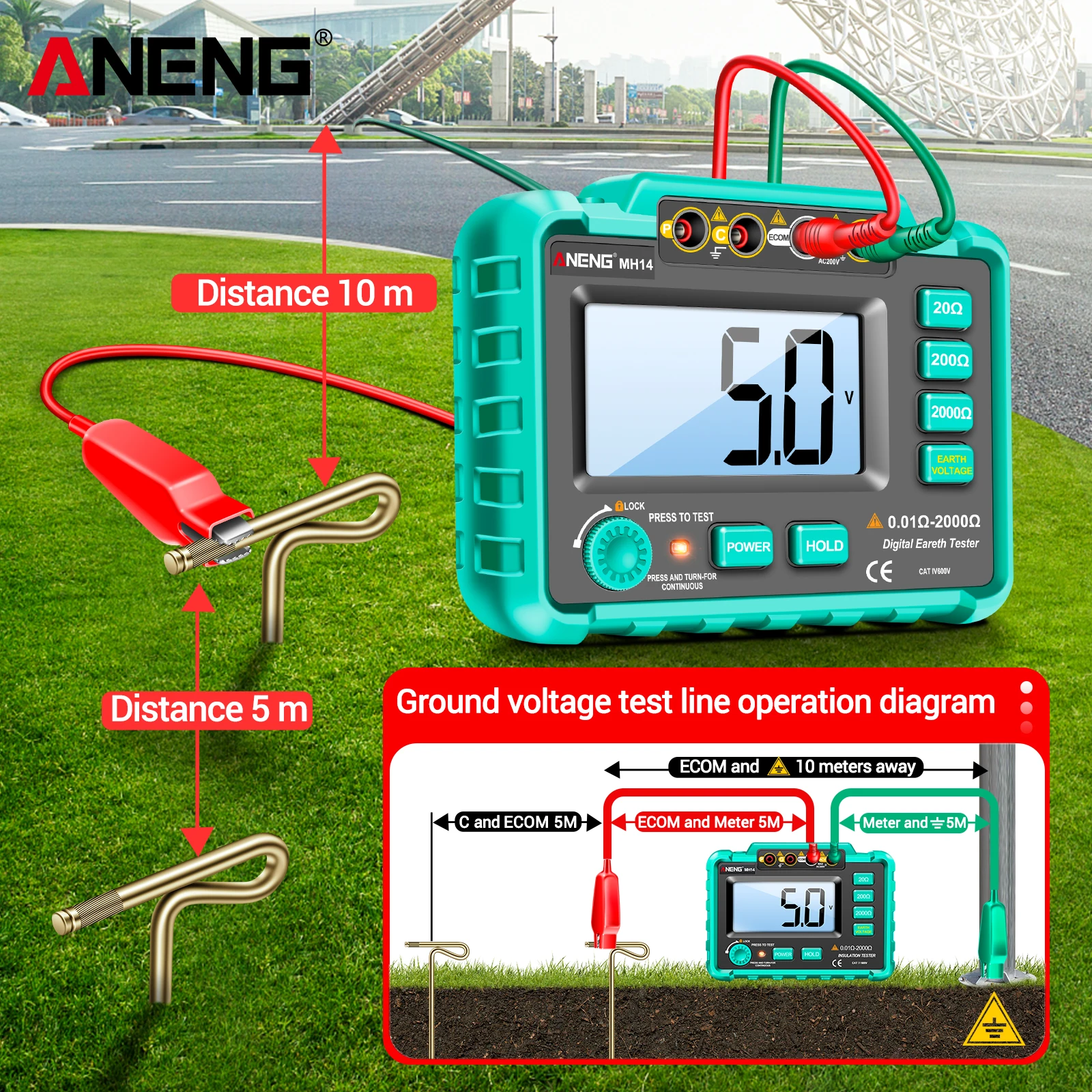 ANENG MH14 Electrical Insulation Resistance Tester Digital High-precision Resistance Grounding Voltage Measuring Meter
