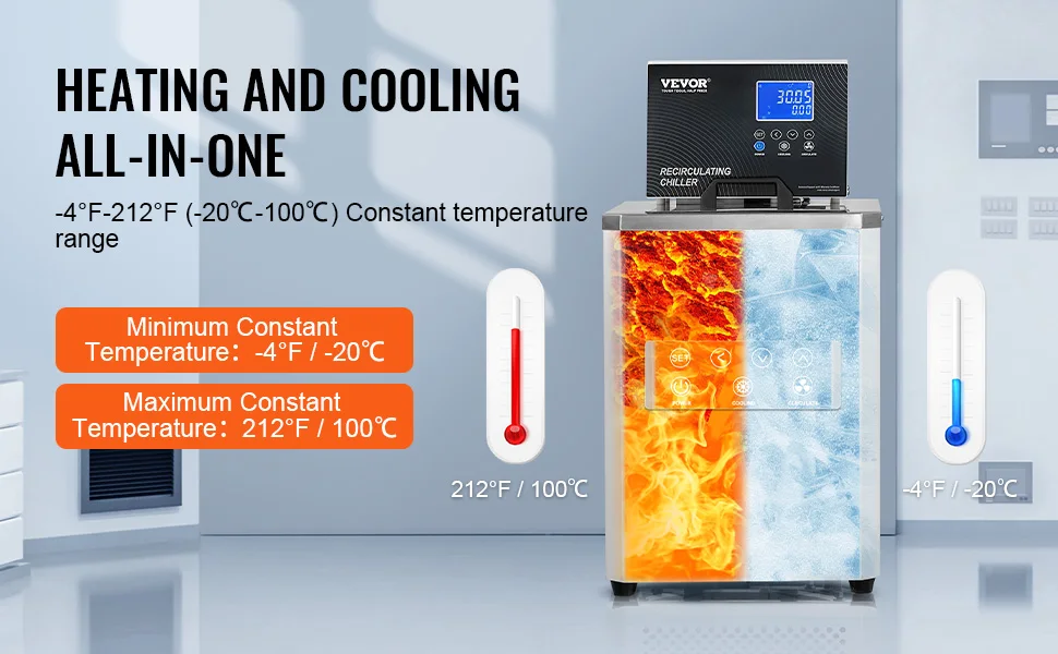 SucceBuy Laboratory Chiller Circulator 6 L Chiller Lab Low Temperature Cooling Liquid -4°F-212°F Circulator Pump Chiller Display
