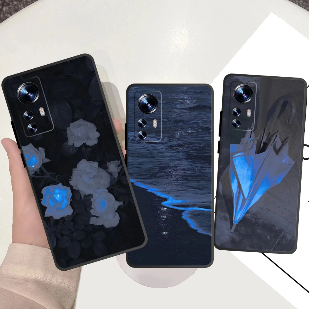 Blue Pattern Landscape Phone Case For Xiaomi Redmi Note 10 Pro Note 9 Pro Note 8 Pro 9A 9T 9CNote 7 Silicone Cover Black