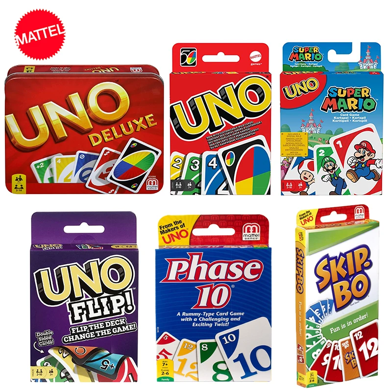 Оригинальные Mattel английские карточки Games UNO Classic Full Series Deluxe Phase Wild Leisure настольные