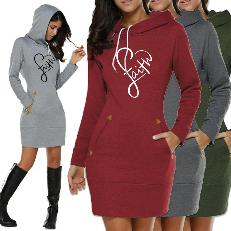 New Women Fashion Hooded Sweater Dress Autumn and Winter Long Sleeve Hoodie Dress Slim Fit Pullovers Sweatshirt Dress