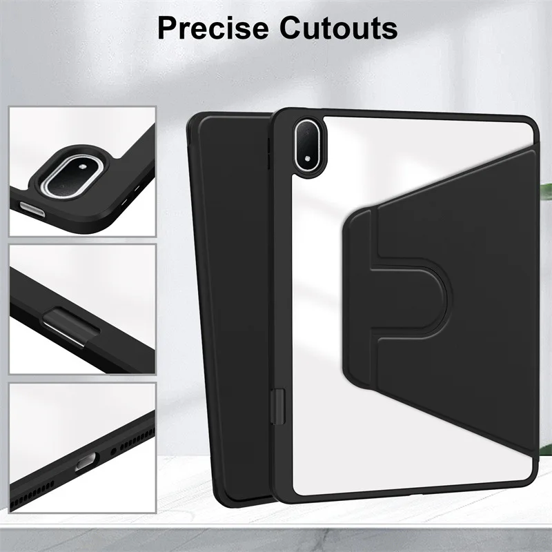 Enhanced Acrylic Rotating Stand Tablet Case with Pencil Holder, 13.2-inch, 2025 Edition