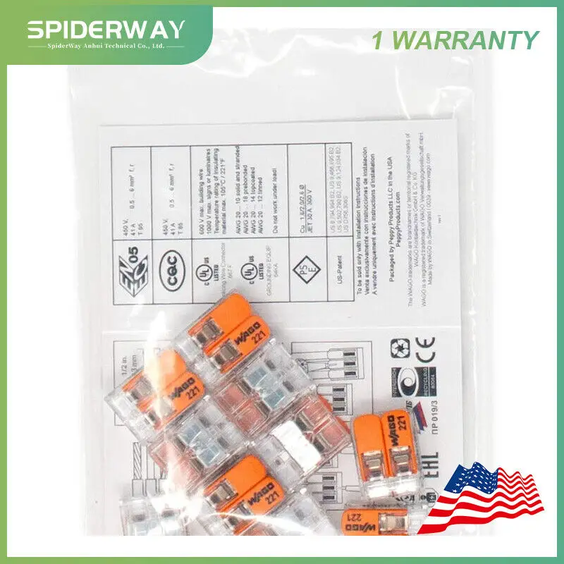 10/30Pcs Wago 221-612 LEVER-NUTS 10AWG 2 Conductor Compact Wire Connectors