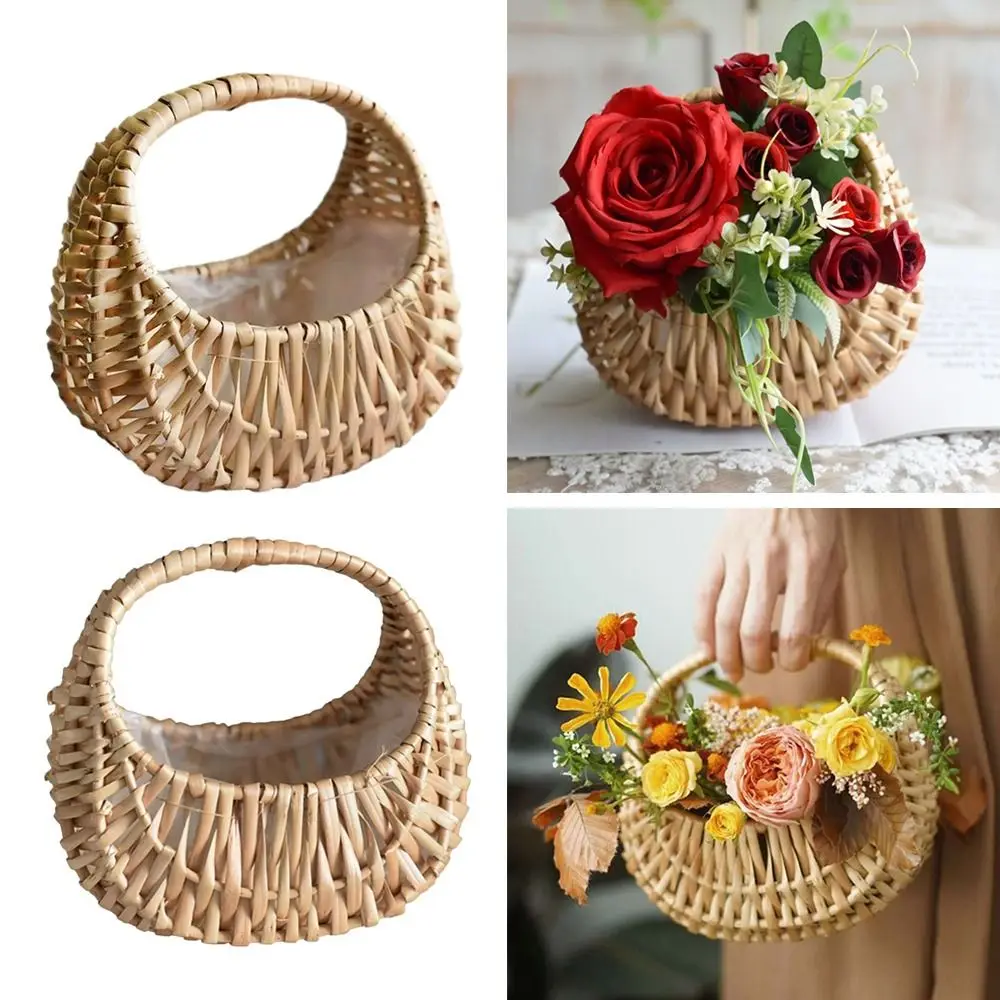Willow Rattan Woven Basket Wicker Half Moon Storage With Handle Sturdy Small Flower Basket Flower Basket Picnic Container 2