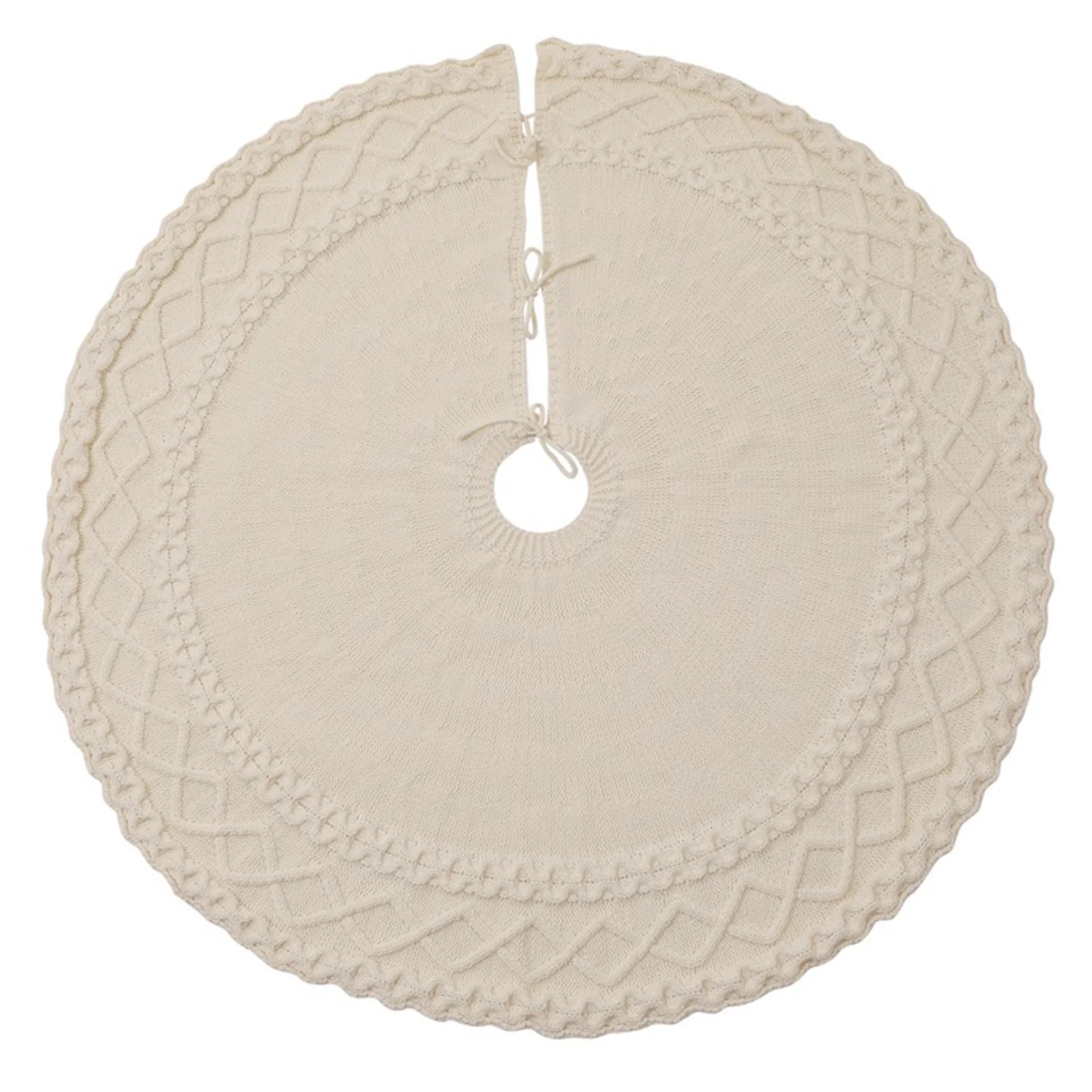 

Round Christmas Tree Skirt 48 Inch Knitted Thick Rustic Xmas Holiday Decoration for Christmas Party Supplies
