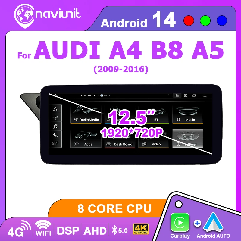 8 Core Wireless Carplay Android 14 Auto Auto Radio 2 DIN Für Audi A4 B8 A5 2009-2015 Stereo 1920*720 Bildschirm Multimedia-Player GPS