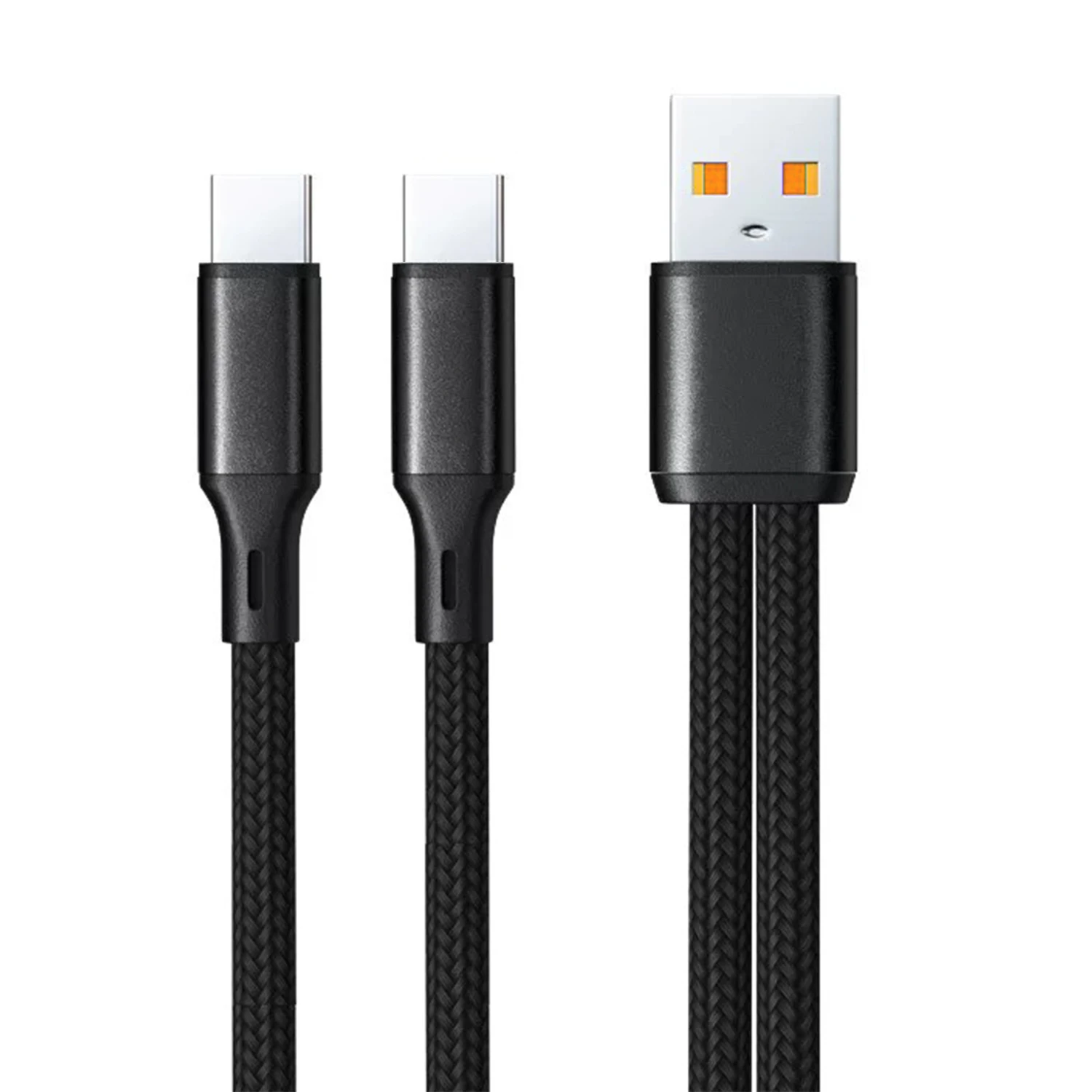 Dual USB-C Splitter Cable with Quick Charge & High-Speed Data Nylon Cord