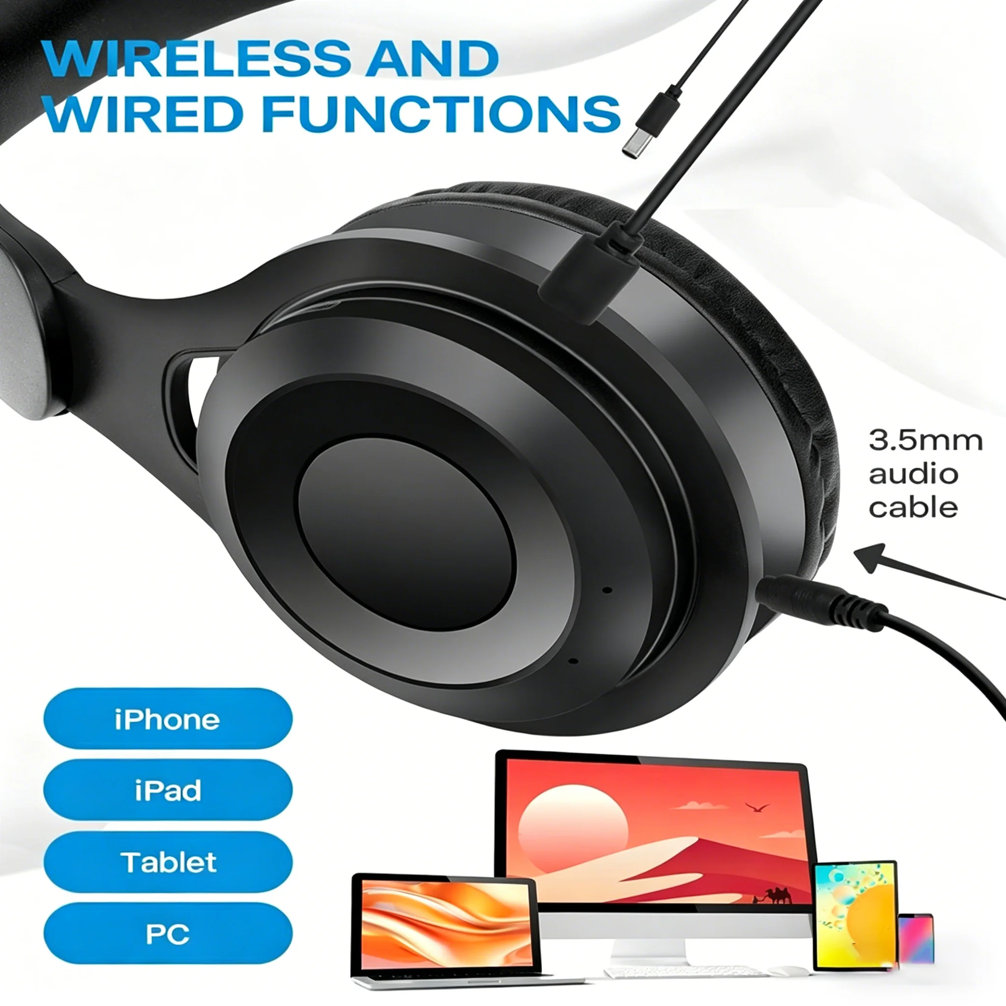 Wireless Bluetooth 5.0 Over Ear Headphones, Effective Noise Isolation Stereo Headset, Adjustable Head Beam And Soft_voghion.com