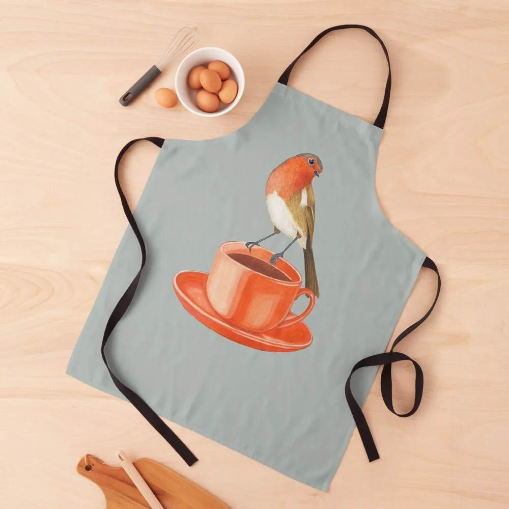 

coffee loving robin bird Apron Art Barista japanese woman Apron