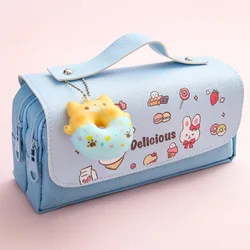 Kawaii 3D Cute Waterproof Pencil Case - Aesthetic School Supplies Organizer Box (Blue - B)