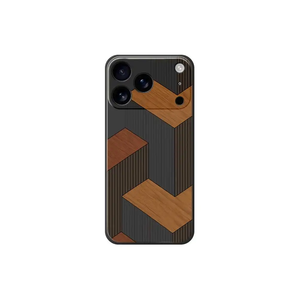 Geometric Wooden Shockproof Silicone Phone Case Cover