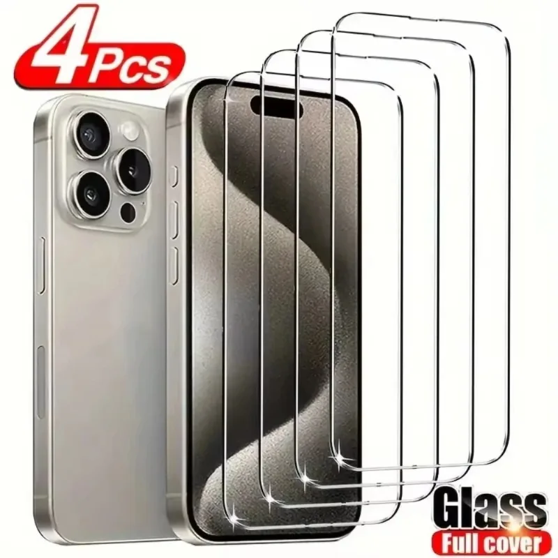 4 Protectores de Pantalla de Vidrio para iPhone 17 16 15 14 13 12 11 Pro XR X XS Max, Protectores de Pantalla para iPhone 7 8 6 Plus 12 13 Mini