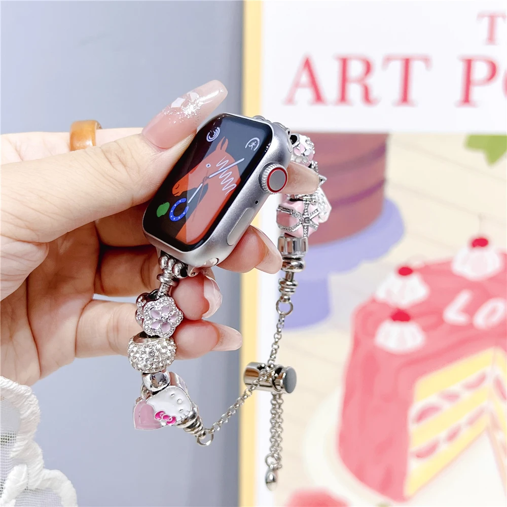 

Милый браслет Kt Cat для Apple Watch Series 9 8 7 6 5 41 мм 45 мм, роскошный ремешок для часов IWatch Ultra 38 42 40 мм 44 мм, ремешок со стразами