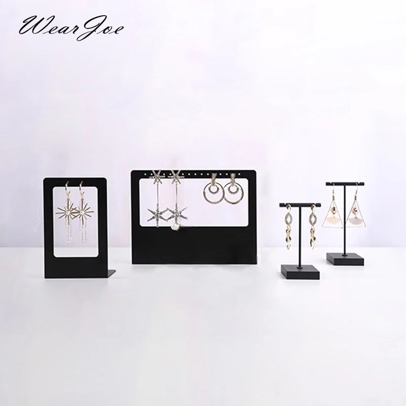 Durable Black Metal T Earrings Jewelry Display Stand Dangle Holder Ear Stud Storage Shelf Long Earring Showcase Rack Organizer height 21cm durable pvc jewelry woman rope mannequin necklaces bust stand jewellery display shelf holder pendants hanging rack