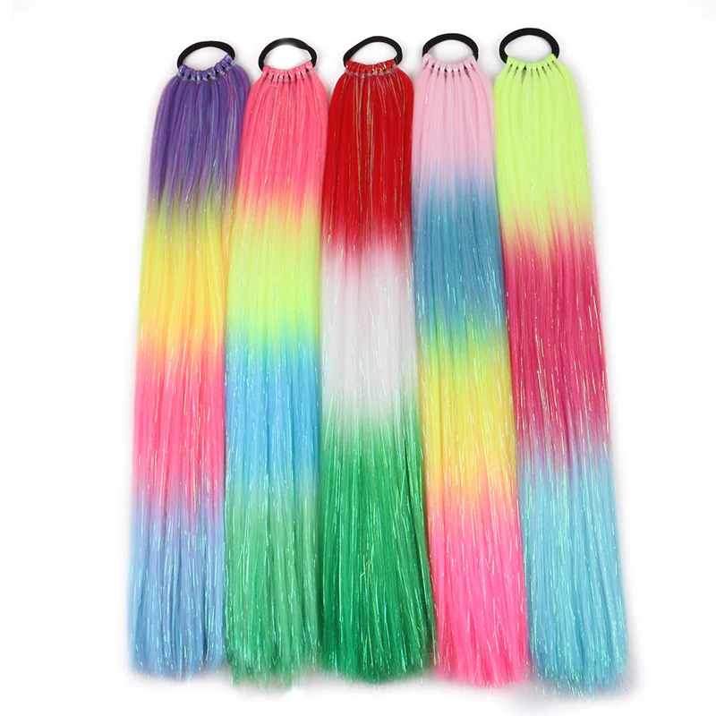 

24inch 100grams Glitting Ponytail Ombre Color Synthetic Glitter Hair Mixed Metallic Tinsel