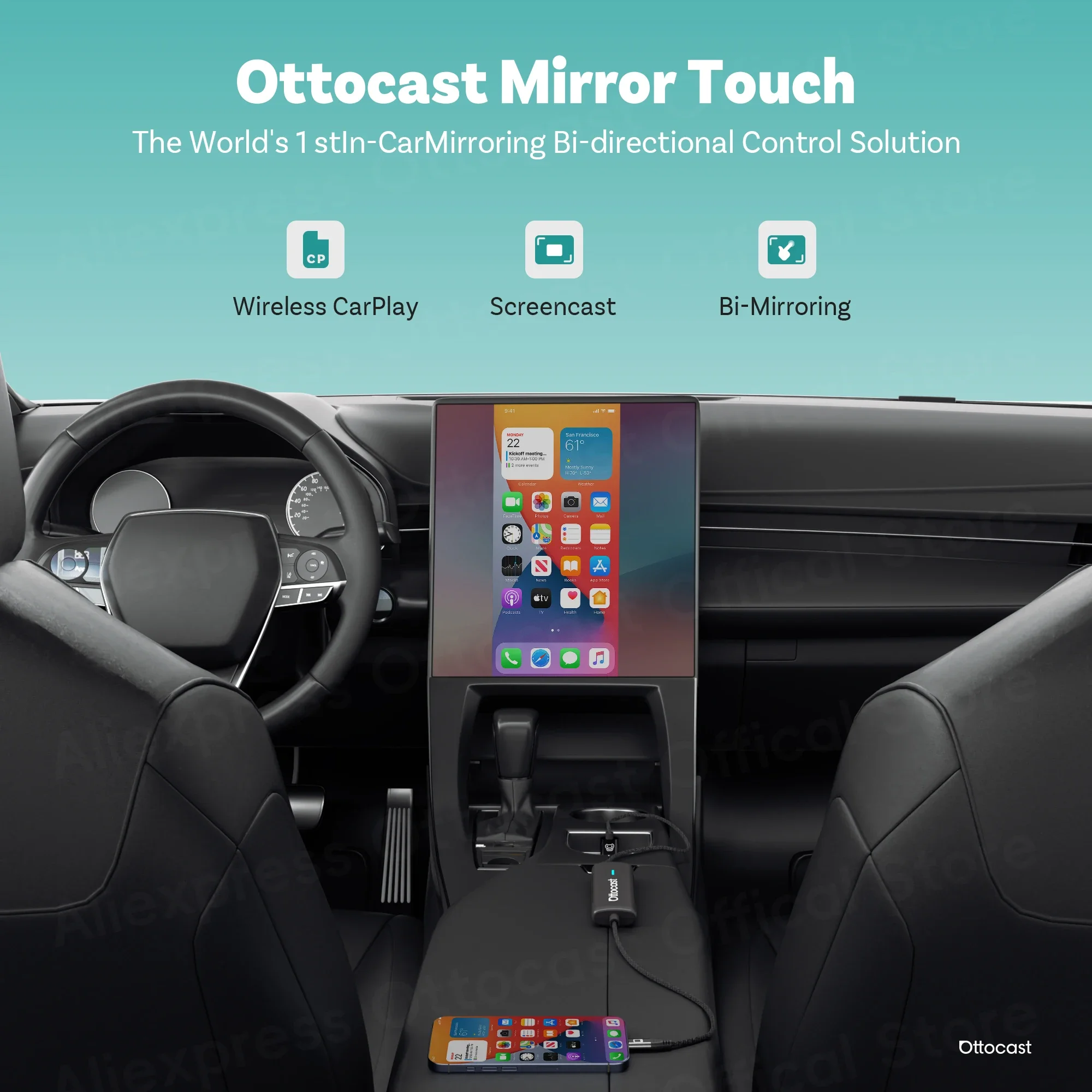 【美品・付属品完備】Ottocast MirrorTouch CarPlay Mirror Touch Wireless CarPlay Adapter
