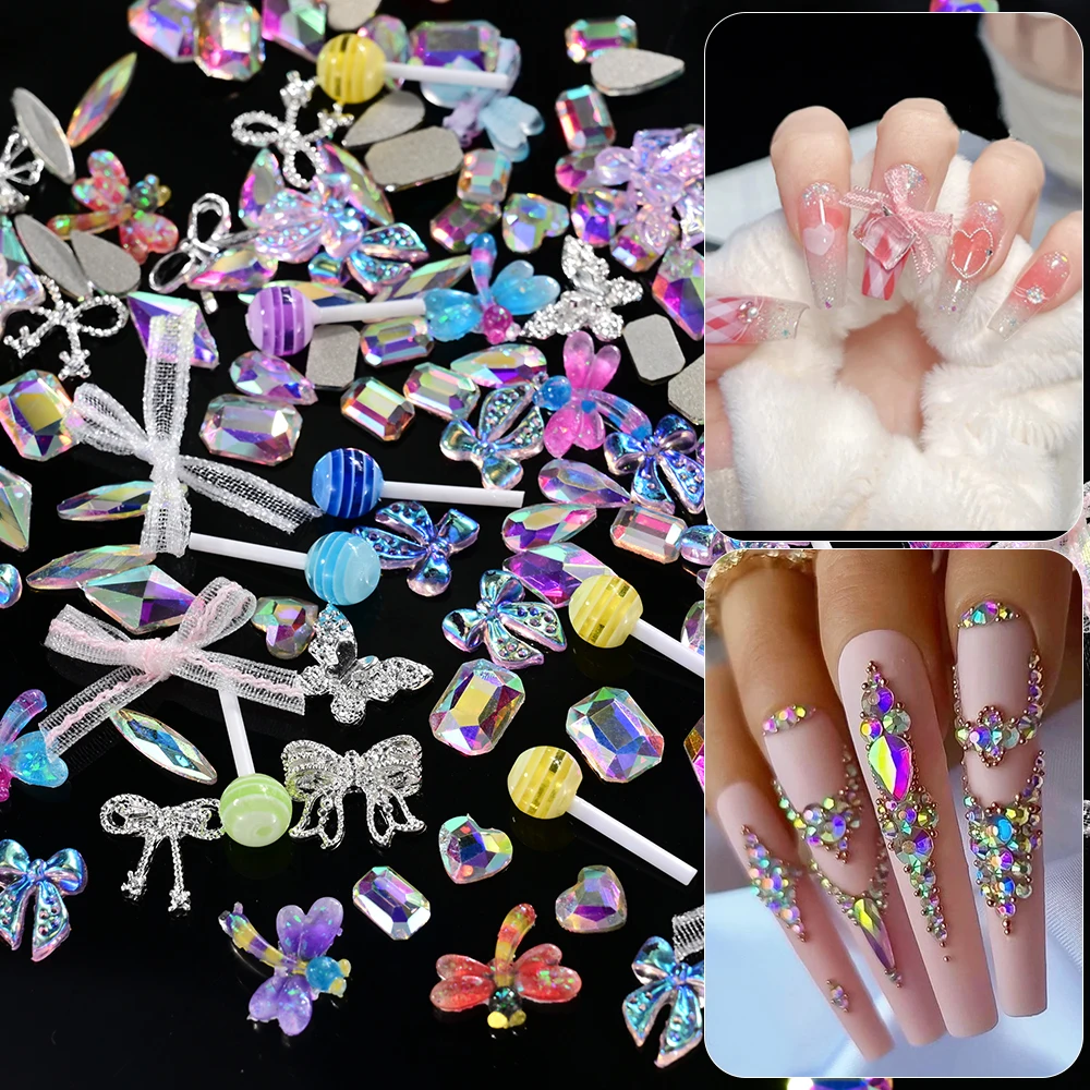 12 Stile/Box 3D Gemischte Rote Themen-Nagelkunst-Charms aus Harz: Kirsche, Erdbeere, Schleife, Blume, Strass-Nageldekorationen für DIY-Maniküre – Detail 32