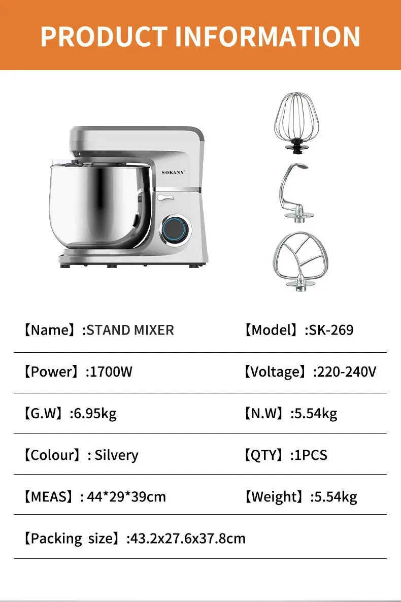 Description Picture 3 of itemHouselin Electric Stand Mixer 11-Litre, Dough Hook, Flat Beater Attachments, Splash Guard 6 Speeds with Whisk