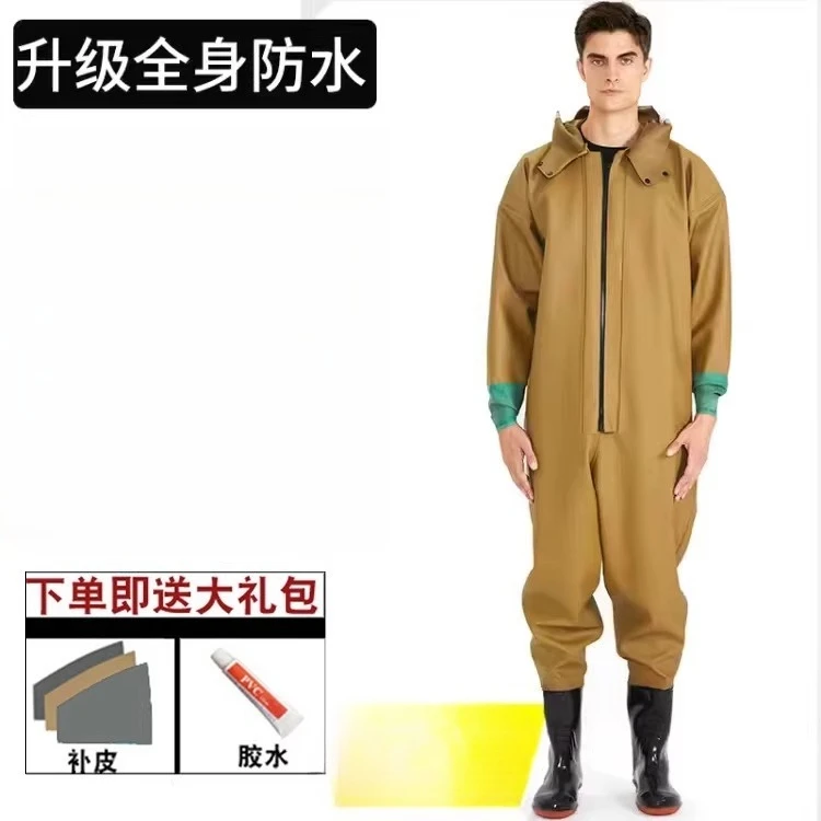 전신 PVC 하수도 작업복 남성용 두꺼운 방수 웨이딩 팬츠 점프슈트 투망 낚시복