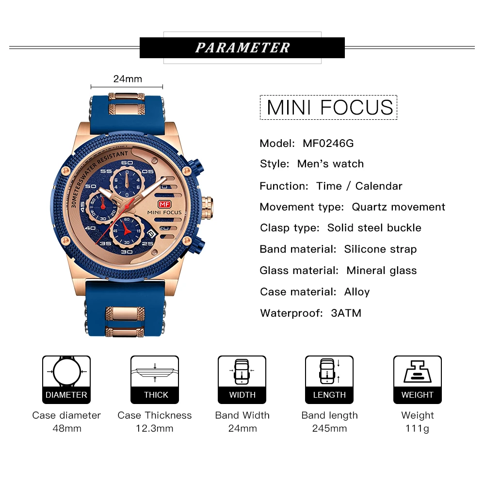 MINI FOCUS quartzhorloge voor heren Waterdicht_voghion.com