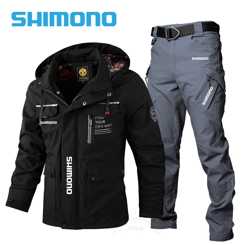 

2023 Autumn New Leisure Sports Fishing Set Men's Outdoor Sports Tactics Loose Multi Pocket Pants Hooded Jacket Coat Fishing Set