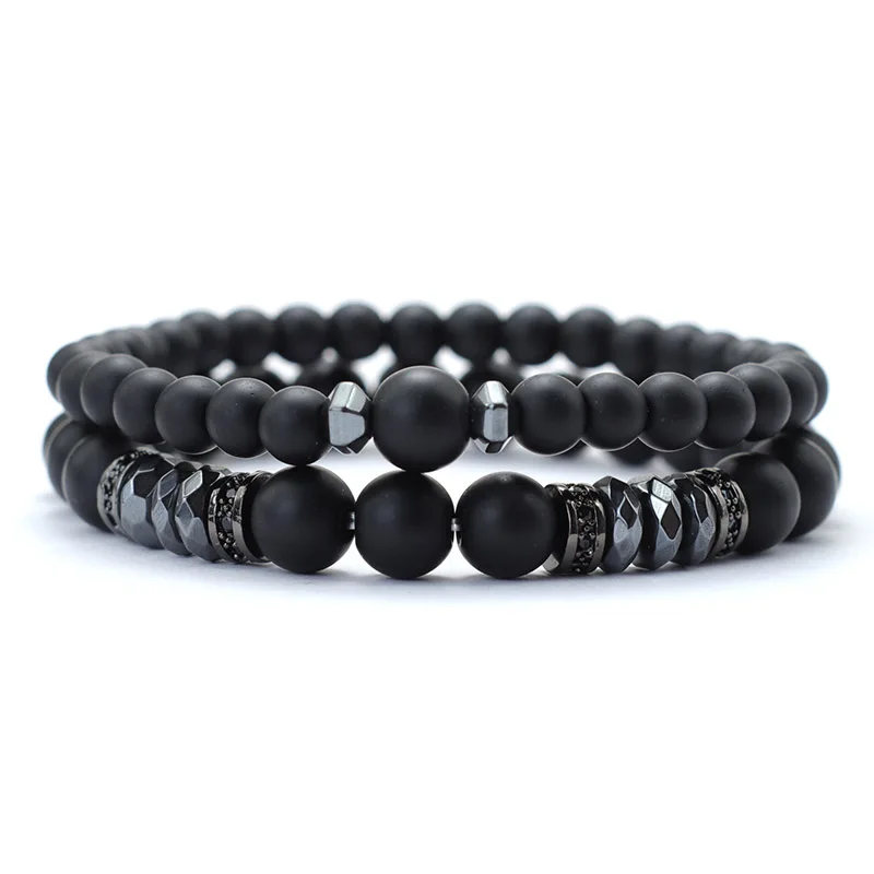 Men Stone Bracelet Luxury Black Zirconia Lapis Lazuli Tiger Eyes