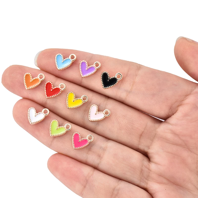 30pcs 9*9mm 7 Color Metal Enamel Small Mini Heart Charms Gold Plated Love  Pendants For DIY Bracelet Necklace Jewelry Making