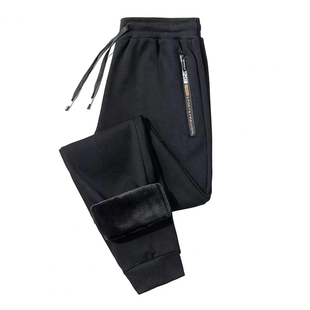 

Adjustable Waist Sweatpants Men's Windproof Fleece Lined Sweatpants with Elastic Waist Drawstring Pockets for Autumn Winter