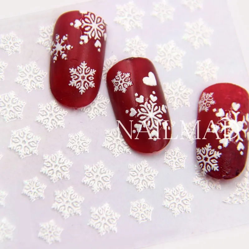 1 Sheet White Snowflake Nail Stickers Christmas Snow Nail Stickers 3D Adhesive Sticker