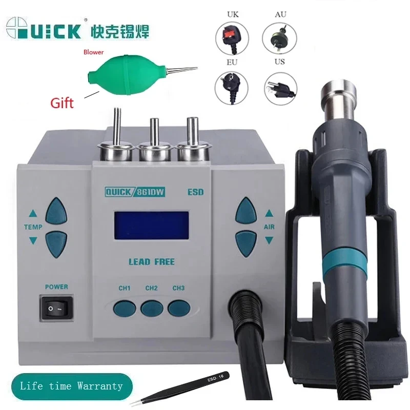 QUICK 861DW Heat Gun Lead-free Hot Air Welding Station 110V/220V 1000W Hairdryer Soldering Rework Station